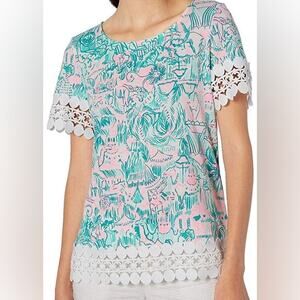 Lilly Pulitzer Hayes Top Lace Trim Bright Agate Green Camelflage Size Small
